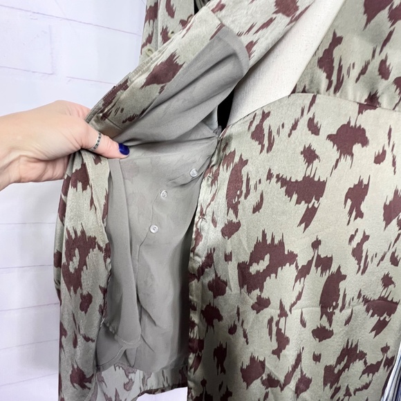 NWOT |•HEARTLOOM•| Brown Camo-like Print Wrap Draped Dress Size Small - Picture 8 of 16